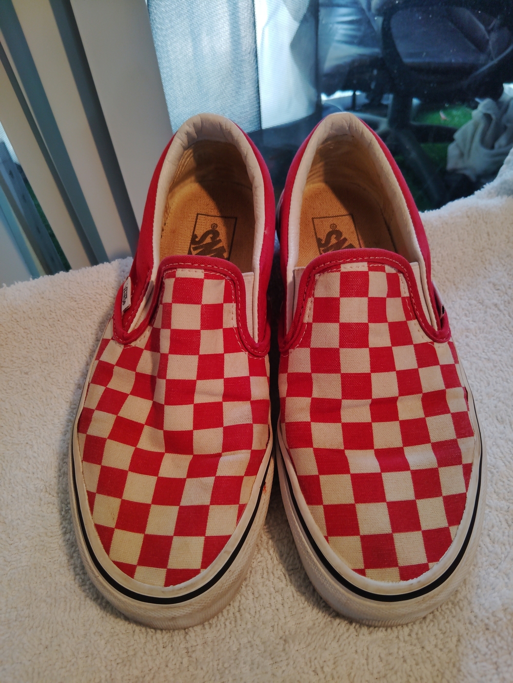 Vans Kids Red and Cream Checkerboard Slip-On Sneakers